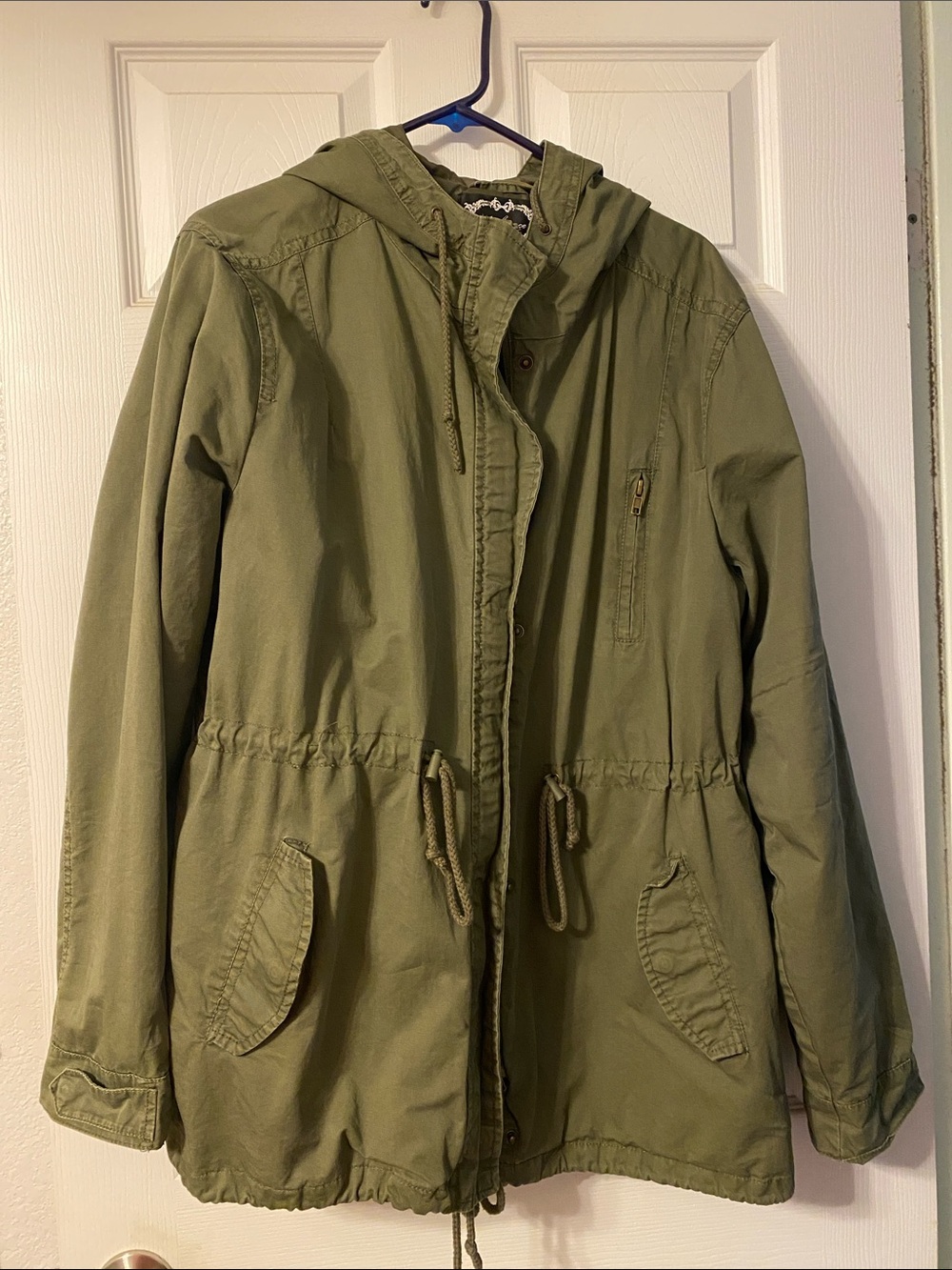 Ambiance Olive Green Quilted Jacket with Embroidered Label